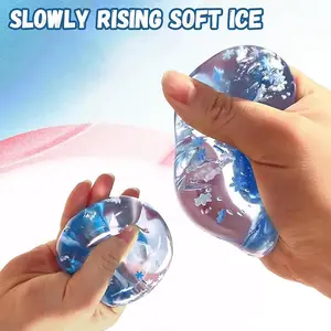 Squishy Ice Block Fidget Toy Transparan / Stress Ball Bentuk Es Batu / Pencetan Slow Rising / Mainan Unik dengan Glitter