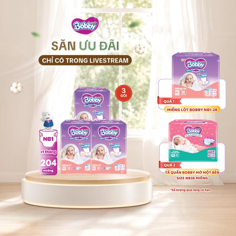 Bobby Miếng lót sơ sinh Newborn 1 - NB1 64 miếng (bao bì ngẫu nhiên)