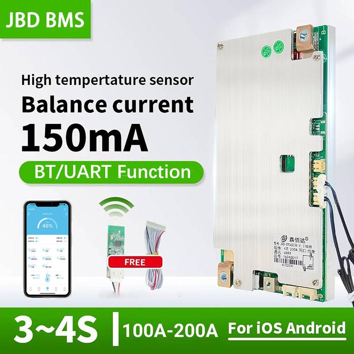 Jual JBD BMS 3S 4S 12V LiFePo4 NMC Smart BMS 200A High Temp Sensor ...