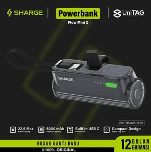 SHARGE Powerbank Flow Mini 2 5000mAh Built-in Type C Lightning PD 22.5W Fast Charging for iPhone Samsung Android