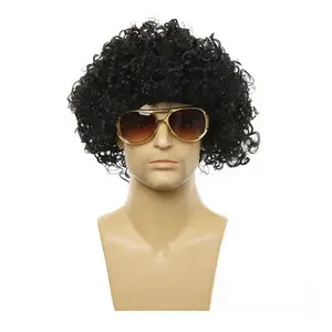 Wig Rocker Punk Wig Kribo Wig Brokoli Rambut Palsu Keriting Panjang Pria Wanita Pesta Cosplay Halloween