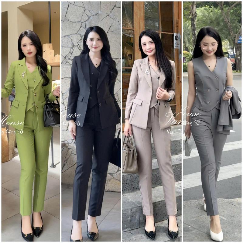 TJ33 Set nguyên bộ áo Vest quần dài và GhiLe Nữ Women Top