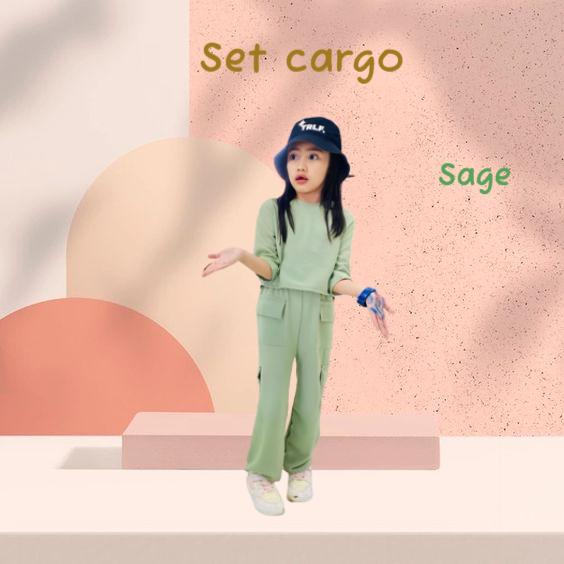 ONE SET SETELAN BAJU CELANA CARGO CROP GEMPI ANAK 2-12 Tahun model terbaru 2023 Polos 2