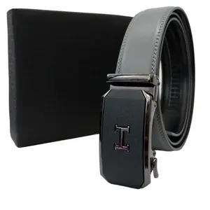 KULIT ASLI GENUINE LEATHER Ikat pinggang pria laki cowok model rel otomatis ada dus box hitam GH-1