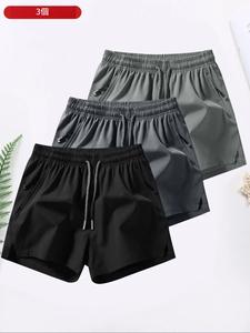 メンズソリッドドローストリングウエストショーツ、夏のためのカジュアルポケットジッパースプリットショーツ、毎日の着用のための通気性のメンズボトムス