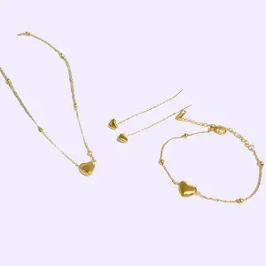 Set Aksesoris Titanium Kalung Gelang Tangan Dan Anting Motif Love Jedar Mewah Elegan Anti Karat