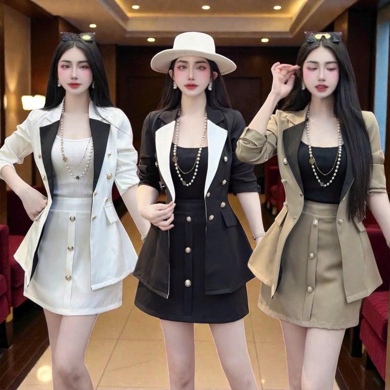 Set áo váy CRAZYTEEN S6641 gồm áo khoác vest tay dài và chân váy dáng chữ a để đi chơi Áo kiểu nữ Chân váy a dáng ngắn Áo dây Set đồ nữ xinh sang chảnh