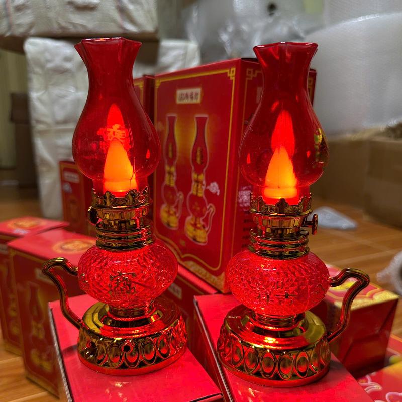   Tặng kèm Pin  Đèn Dầu thờ cúng bằng nhựa 3W dùng pin tiểu - Ánh sáng ấm êm dịu thiết kế thông minh linh hoạt cho không gian thiêng liêng 