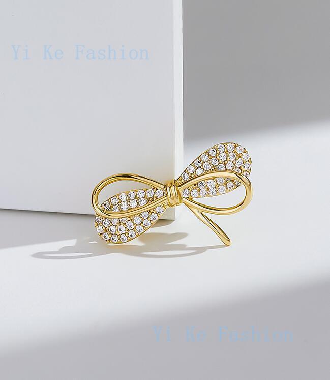 Product Introduction of Rhinestone bow with gold brooch pin  shawl brooch Bow brooch buckle collar decoration buckle pin fixing accessory 2