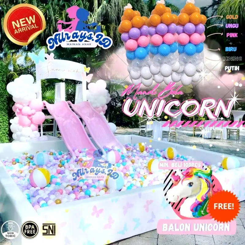 Bola Mandi Anak Warna Unicorn Kualitas SNI isi 100pcs 1kg mainan Anak-Anak Bayi Toys
