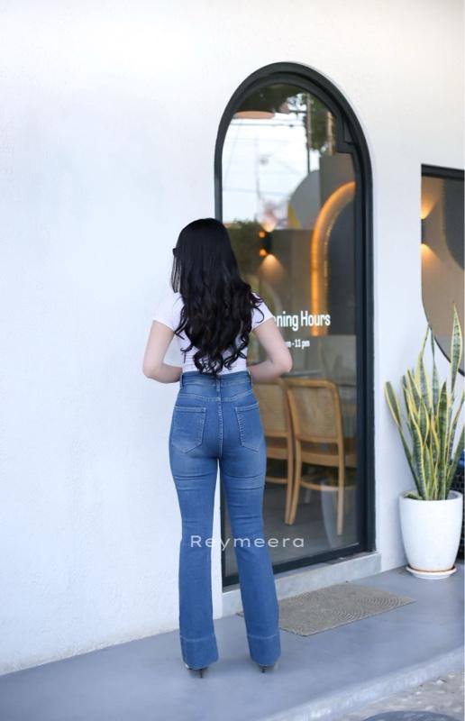 Jennie Cutbray Jeans Highwaist Lipatan Kaki Besar Stretch Wanita