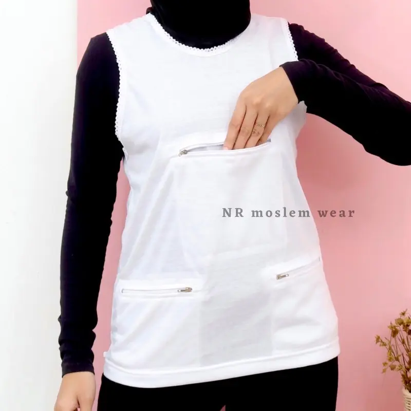 KAOS DALAM WANITA BERKANTONG TIGA   SINGLET BERKANTONG HAJi UMROH UKURAN M L XL XXL 3L 4L 5L kode Tc-K3