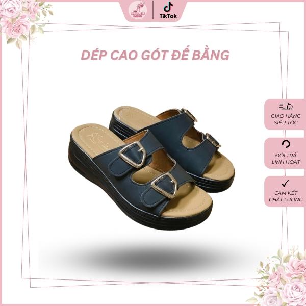 LB1-DÉP NỮ ĐẾ XUỒNG ĐẸP Dép cao gót đế bằng 7cm 2 quai khuy vuông siêu sang siêu mềm êm chân xinh cho các nàng mùa hè.