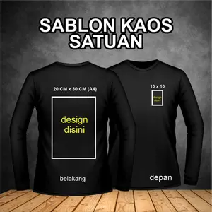 Sablon Kaos lengan panjang, bisa cetak pakai design sendiri tersedia anak2 Santai Fashion Digital Karet Lembut Nyaman Putih Combed Baju