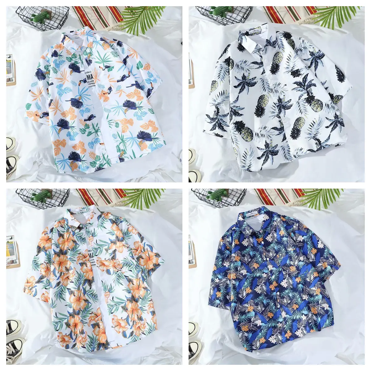 Live unbridled Fashion Summer Korean Style Short-sleeved Shirt Seaside Vacation Hawaiian Flower Shirt Tops for Men