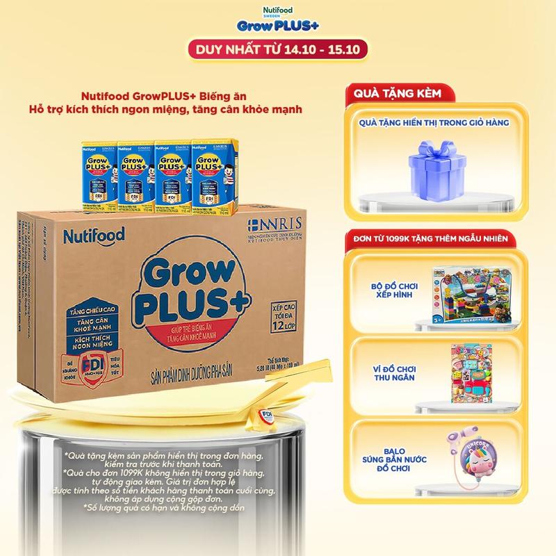 Thùng 48 hộp 110ml Sữa Bột Pha Sẵn Nutifood GrowPLUS+ Biếng ăn (Xanh) Cho Bé- Link chính