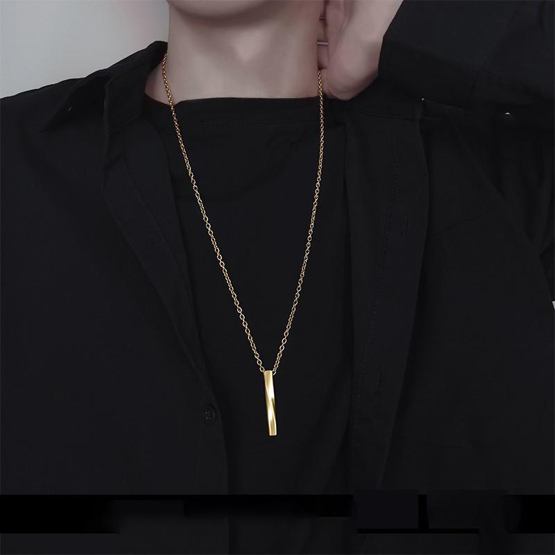 Kalung Titanium Liontin Balok Spiral Pria Punk Hip Hop Bahan Titanium Desain Modern Elegan Cocok Gaya Punk Hip Hop Simpel asli ori anti luntur
