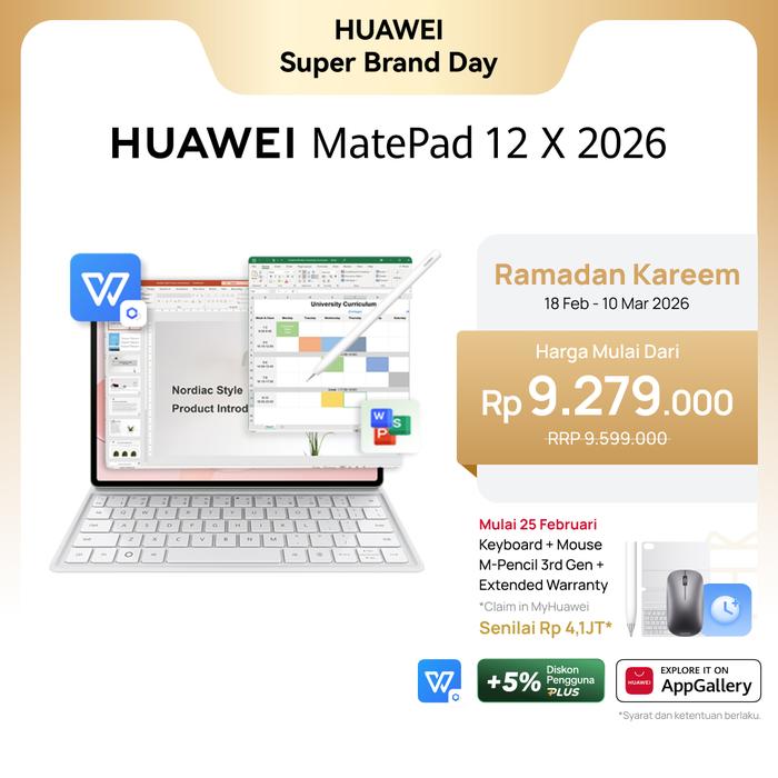 Gambar HUAWEI MatePad 12 X 2026 Tablet l PC-Level WPS 3.0 l Layar PaperMatte Ultra Jernih l M-Pencil Pro dari Huawei Indonesia Kota Tangerang Tokopedia