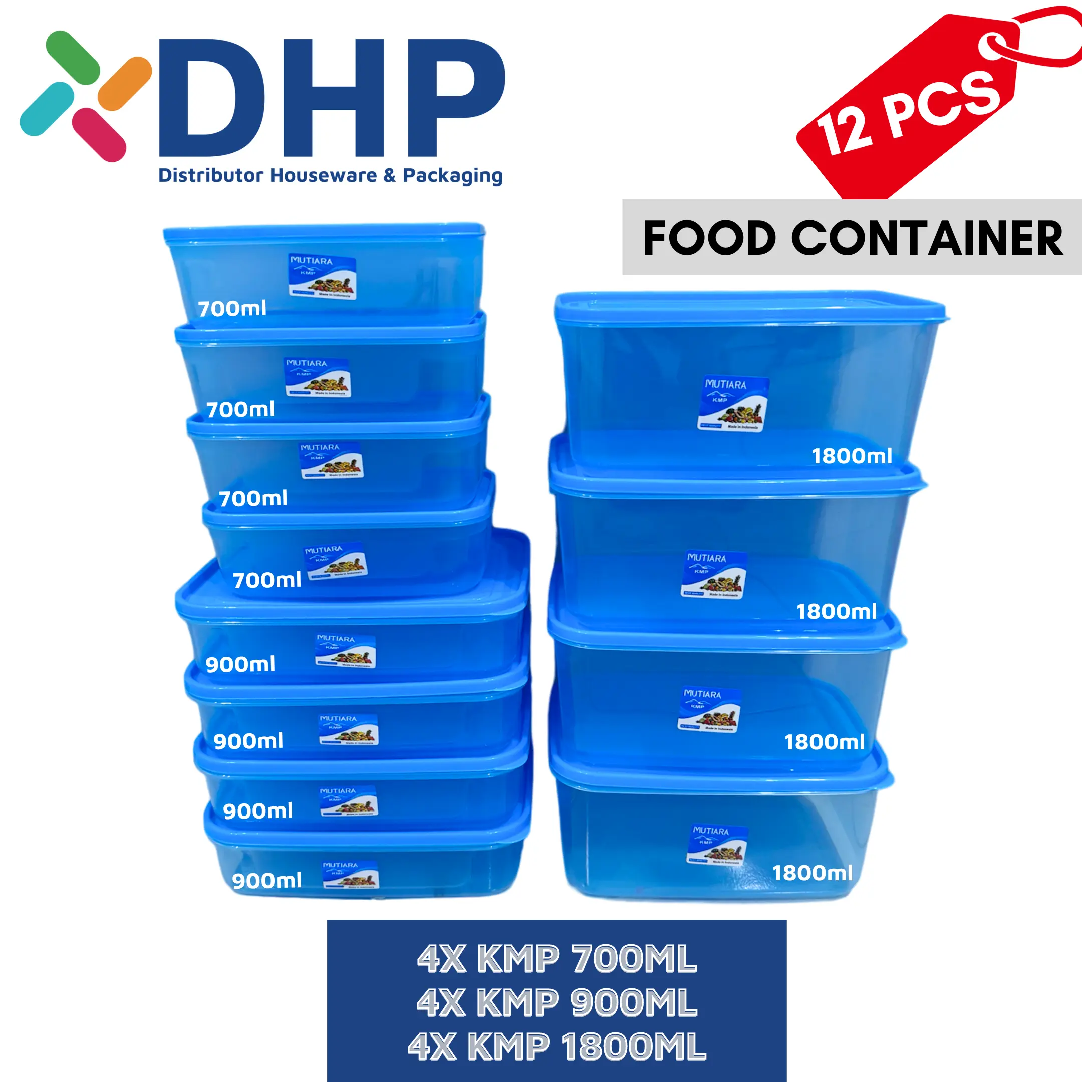 PAKET (12 Pcs) KMP FOOD CONTAINER Kulkas Tempat Wadah Penyimpanan Buah Sayur Ikan Daging Ekonomis Food Grade PP5 Sealware KMP MUTIARA