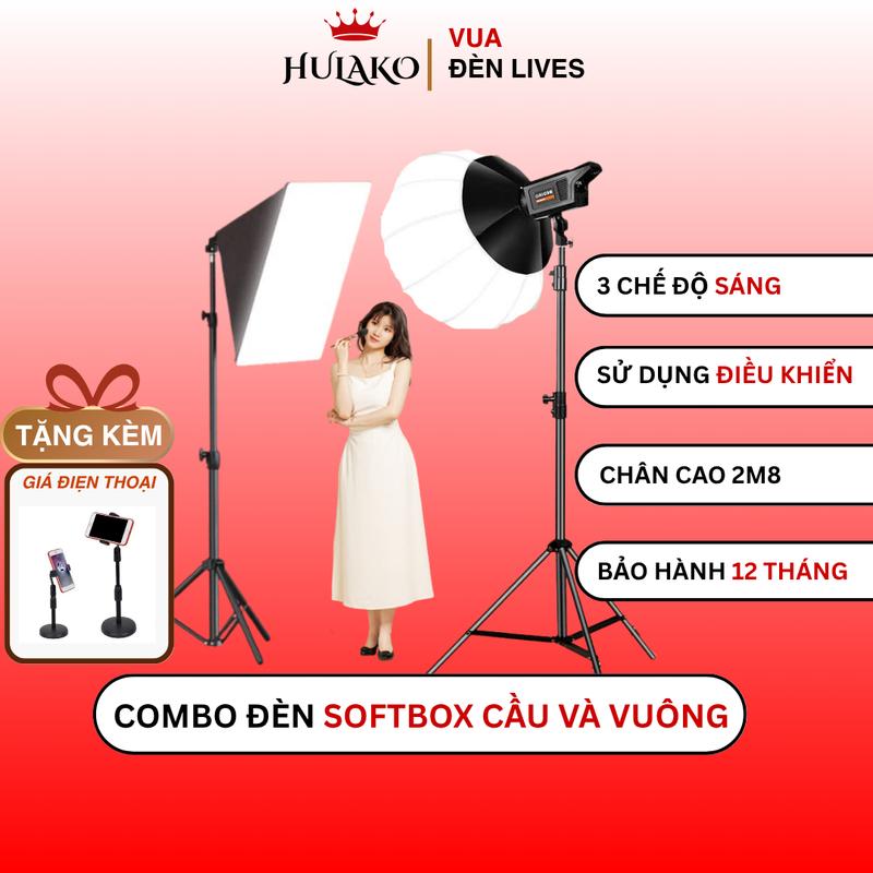 Bộ Livestream Chuyên Nghiệp - Combo Đèn Softbox Vuông 50x70 Chân Linco & Đèn softbox Cầu Bediro chân linco - Phụ Kiện, Selfie HULAKO