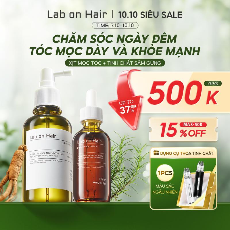 [Hot nhất] Combo xịt mọc tóc + tinh chất sâm gừng Lab on Hair giảm gẫy rụng tóc 160ml+60ml dưỡng tóc