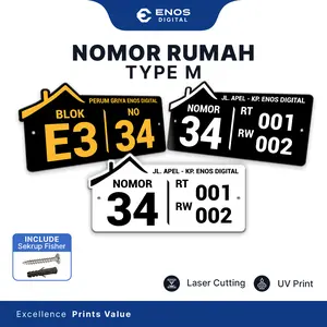 NOMOR RUMAH TYPE M 30 X 15 CM / BAHAN AKRILIK ACRYLIC LASER CUTTING PRINT UV ANTI AIR