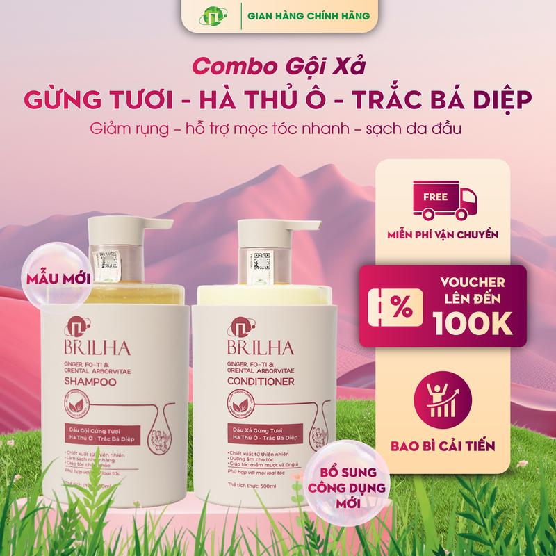 Độc quyền Tiến Nguyễn Dầu Gội Gừng Tươi Hà Thủ Ô- Trắc Bá Diệp Brilha bao bì cải tiến
