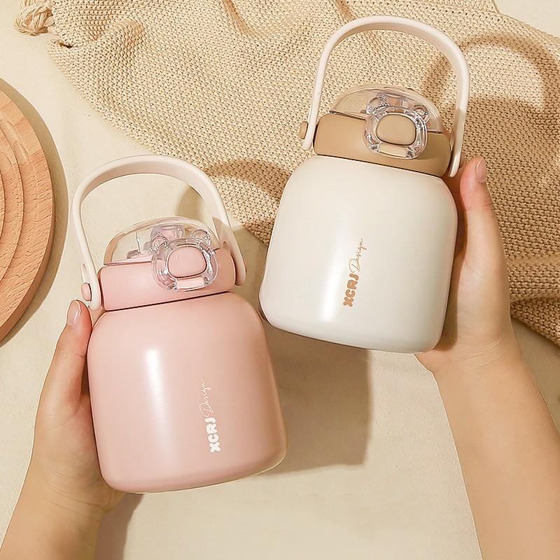 Bình giữ nhiệt giữ nhiệt, thời trang, dung tích 480ml, được làm bằng thép không gỉ 316, có ống hút, Cầm Tay thiết kế hoạt hình dễ thương, đi kèm với nhãn dán