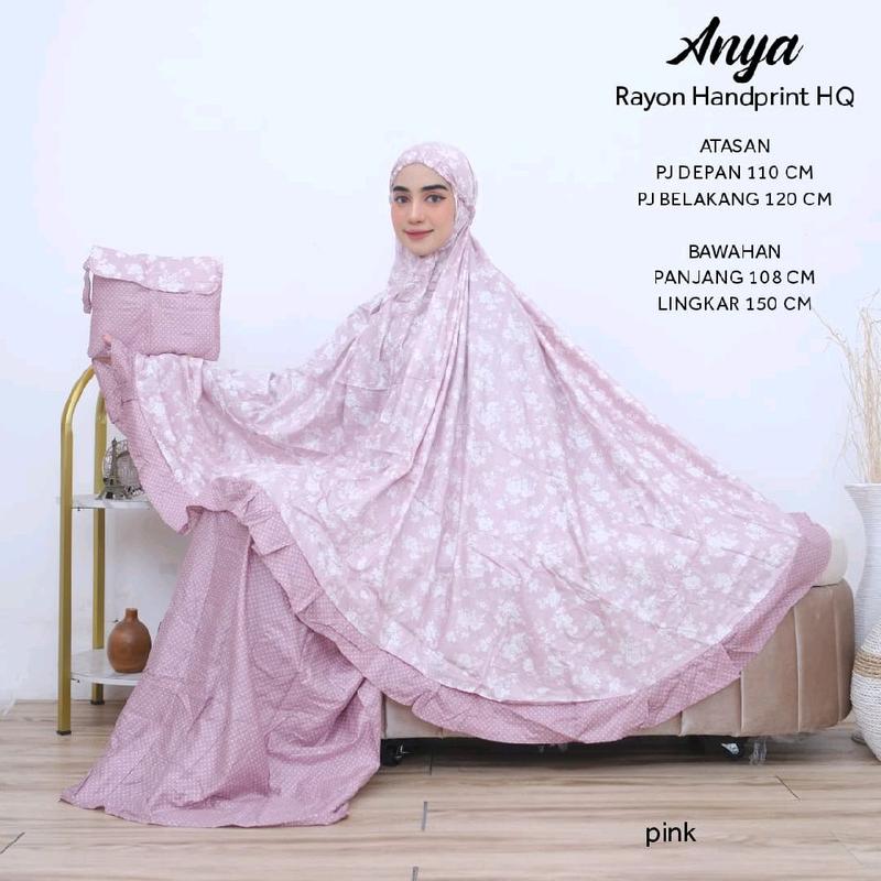 Mukena Dewasa Jumbo Rayon Handprint HQ Aksen Rempel ANYA by Imtiaz Moslem Atasan Bawahan 1