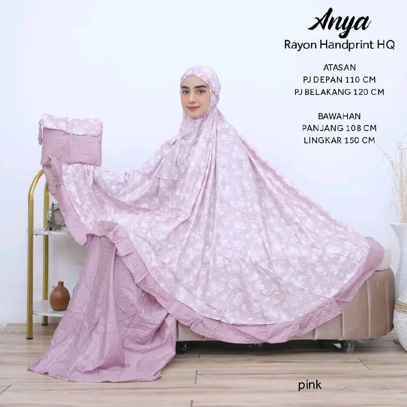 Mukena Dewasa Jumbo Rayon Handprint HQ Aksen Rempel ANYA by Imtiaz Moslem Atasan Bawahan 1