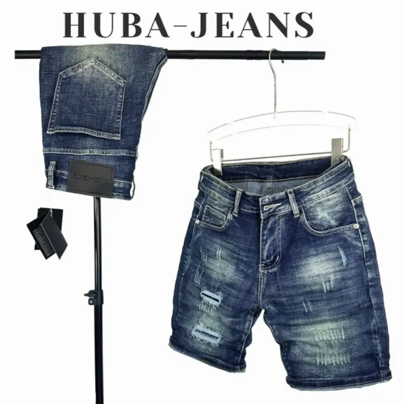 HUBA-JEANS (có BIGSIZE)Quần jean nam sọt wash Menswear Pants Denim quầntàntật quần purple quần biker quần icon thông thường khóa kéo có thể giặt máy khóa kéo Kem 2