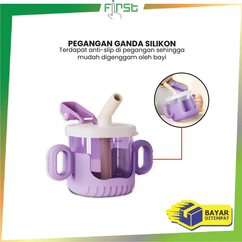 [COD] FH C1053 Gelas Minum Baby Training Cup 300ML dengan Pegangan dan Sedotan 5
