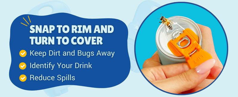 Product Introduction of Complete Cover Easy Tab Opener New and Improved 6PK Beverage Barricade 2.0 by Avant Grub. Colorful Drink Can Protector Cap for Soda, Beer, Coke Shields From Bugs, Bees, Dust at the Party, BBQ, Beach 1