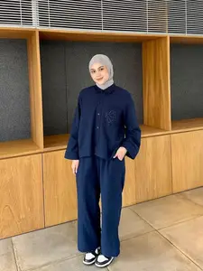 MORU KEIN - AKIRA Set setelan wanita linen premium atasan bordir oversize celana cullote casual