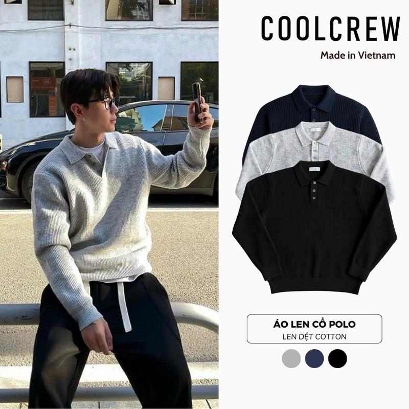 Áo Len Cổ Polo COOLCREW Dài Tay Chất Len Dệt Dày Dặn Phong Cách Hàn Quốc ALD01