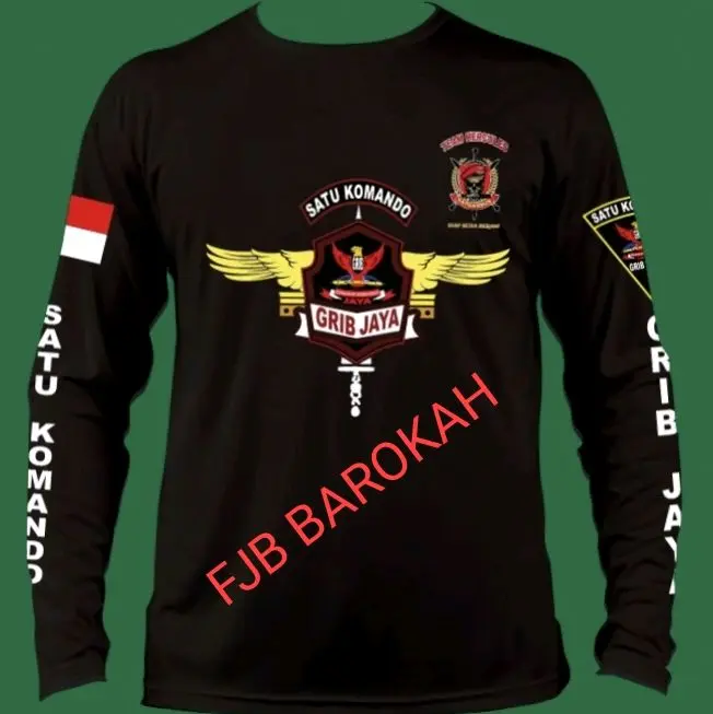 Kaos grib jaya motif baret merah bahan adem full warna cetak rapih murah