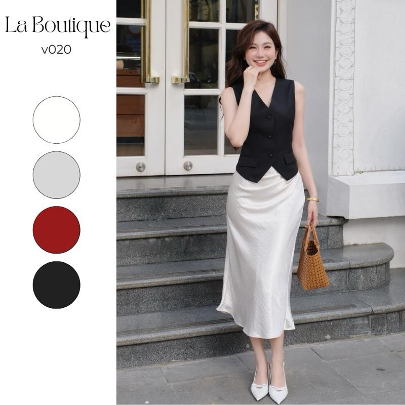 La Boutique - Chân Váy Lụa Lửng Dáng Suông Nhún Eo Vải Lụa Bóng Nhũ-V020