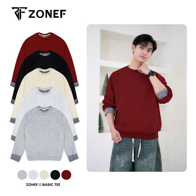   Deal Mở Bán  Áo Sweater Raglan Cổ Tròn Dài Tay Mix Kẻ Caro by Zonef Áo Thu Đông Chất Nỉ 2 Da Nam Nữ Oversize Menswear 