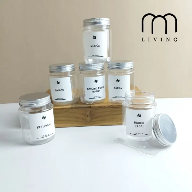 Toples Bumbu Dapur Aesthetic 200ml TUTUP SILVER FREE SENDOK