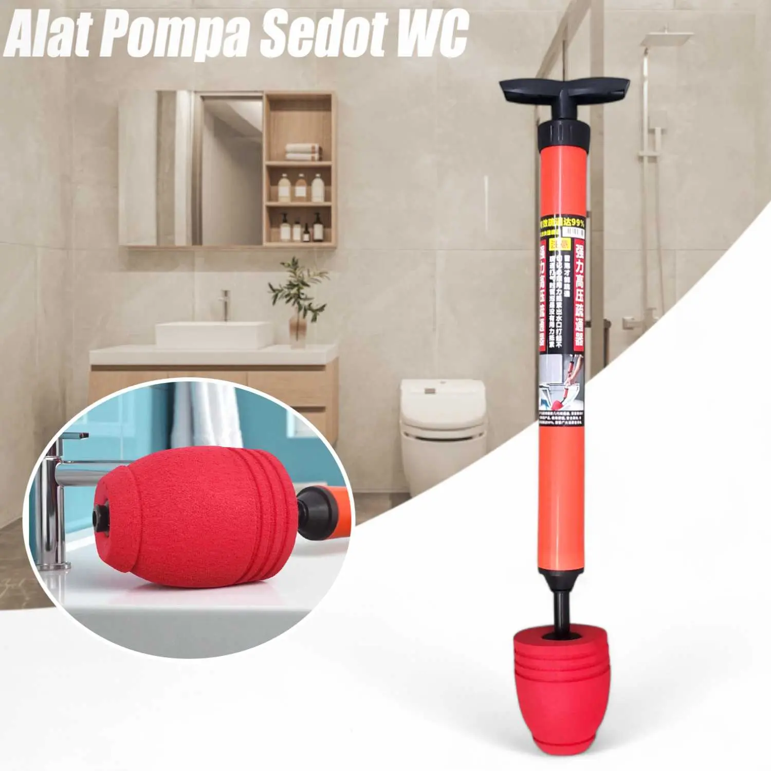 Alat Pompa Sedot WC Toilet Tersumbat Unblock Plunger High Pressure