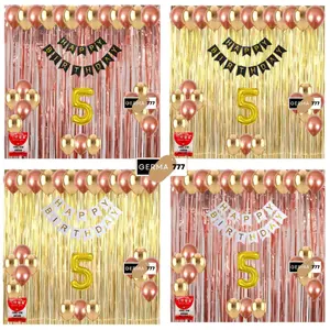 Paket Set Dekorasi Balon Pesta Ulang Tahun Banner Happy Birthday Hitam Putih Tirai Rosegold Gold