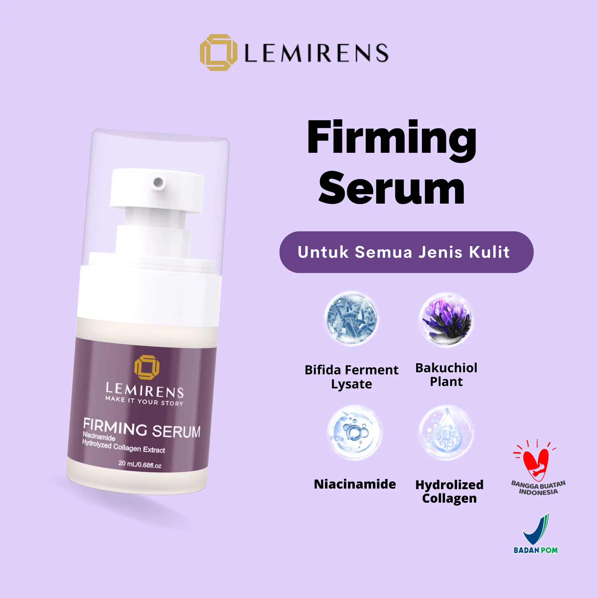 Lemirens Firming Serum : Mencerahkan, Memutihkan, Melembabkan yang Aman Digunakan Ibu Hamil dan Menyusui, Remaja, Wanita atapun Pria Aging Extract