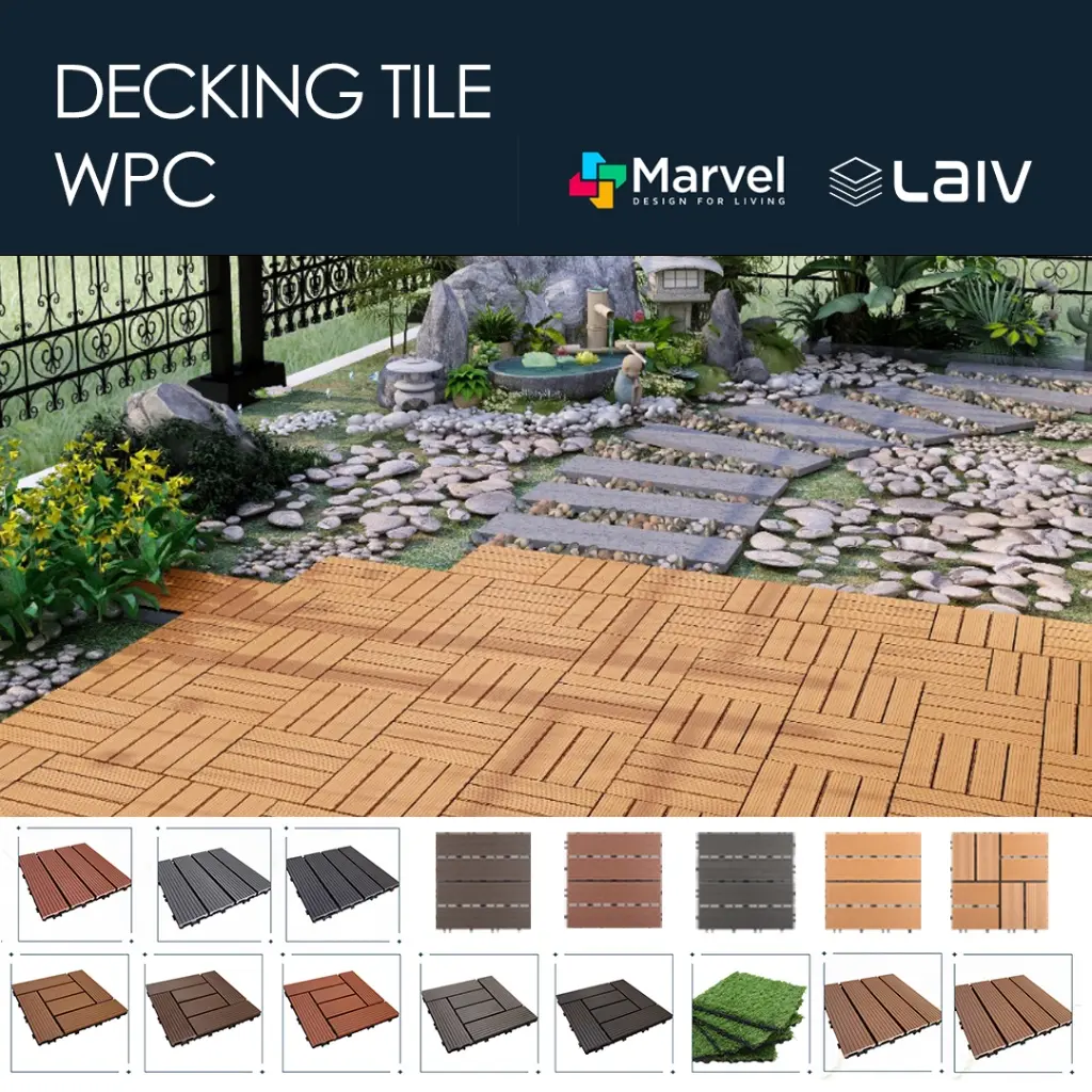 Decking kayu WPC Decking Tiles Marvel Lantai Outdoor Teras Taman Kolam Renang