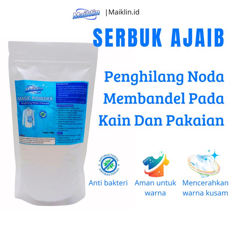 MAIKLIN MAGIC POWDER 1 KG Serbuk Ajaib Penghilang Noda Jamur Dan Noda Berat di baju aman untuk baju berwarna kain kuning 1