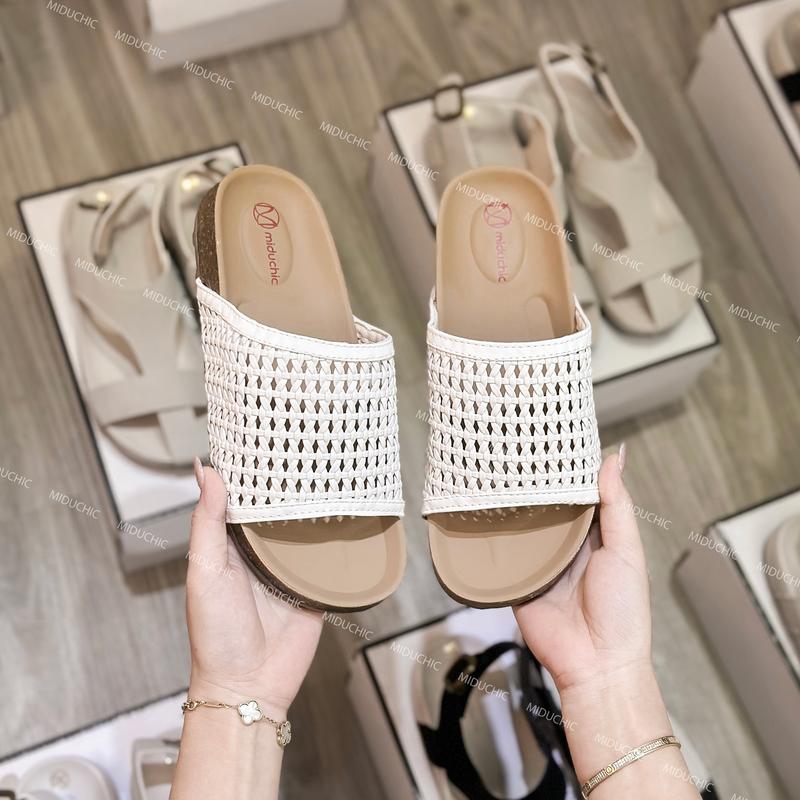 Dép Nữ MIDU CLARA Quai Da Đan Đơn Giản 3 Màu - Dép Đế Trấu 3 Phân Êm Nhẹ