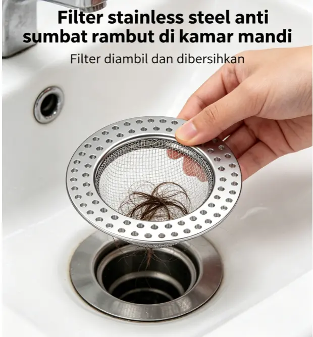 Saringan saluran pembuangan kamar mandi mencegah penyumbatan rambut dan menghilangkan penumpukan rambut di saluran pembuangan.