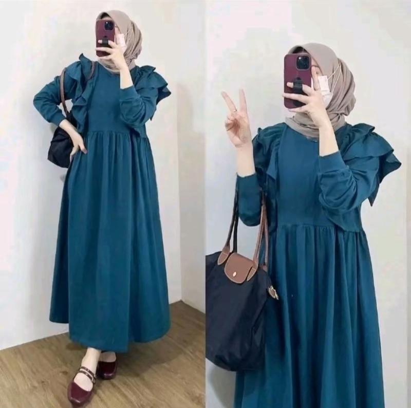 Product Introduction of Gamis Panjang Wanita Variasi Ruffle Meldi Dress Muslim Crinkle Airflow | Gamis Kondangan Nyaman | Gaun Pesta Santai Mewah 9
