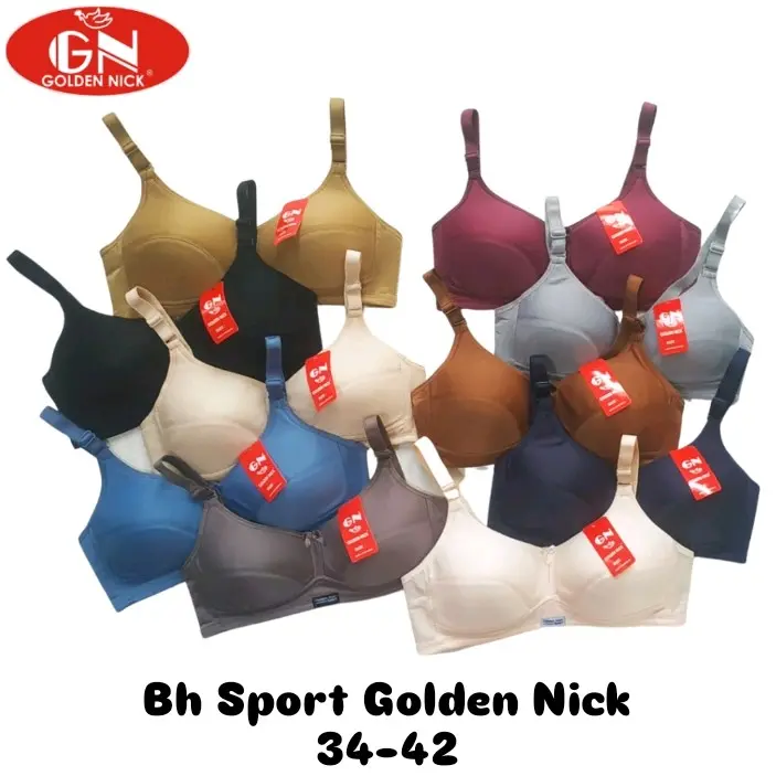 [ 1-3pcs ] Bra Sport Golden Nick K364 size 34-42 | Tanpa Kawat Busa Tipis Kait 2 CUP SEDANG [ A-B ]