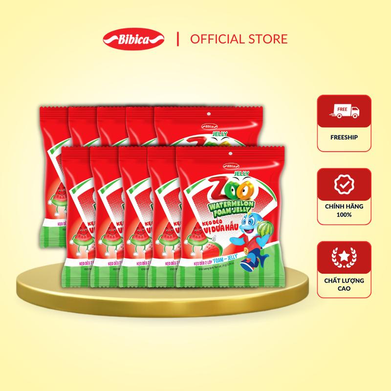 Dây 10 gói Kẹo Dẻo Zoo Foam Jelly Dưa hấu Bibica 24g