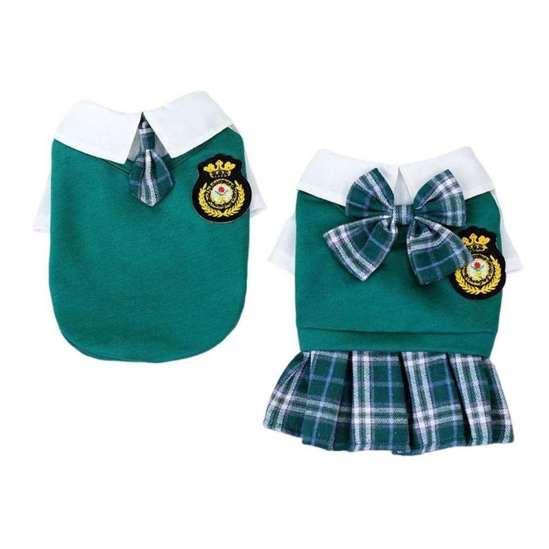 FUZOU Couples Dress Preppy Style Polyester T Shirt Skirt Pet Costumes Soft Comfortable Blue Dog JK Dress For Puppy Cat Kitten 3